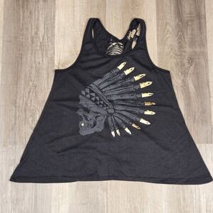 Social Misfits Black Skull Headdress Tank Top Women's Size M Ripped Back